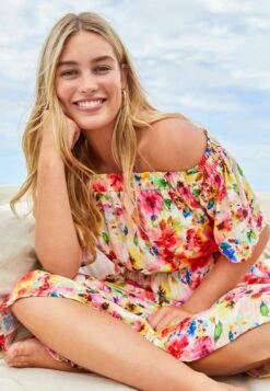 Next OFF SHOULDER STANDARD - Freizeitkleid - Pink Ditsy -Next e46bc5396b1c47f1a389cfcd43e7473c