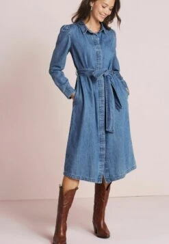 Next PUFF SLEEVE BELTED MIDI SHIRT STANDARD - Jeanskleid - Mid Blue