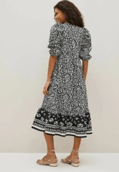 Next FLORAL PUFF SLEEVE POPLIN STANDARD - Freizeitkleid - Black/white -Next ef38c641aa714e3c824a9588156052e5