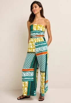 Next BANDEAU - Jumpsuit - Teal Blue Scarf Print