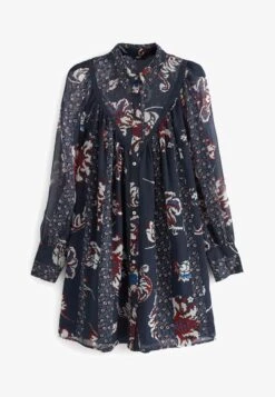 Next SHEER LONG SLEEVE MINI STANDARD - Blusenkleid - Navy Blue Print -Next f29ff606627043eebd386c20bd1e838a