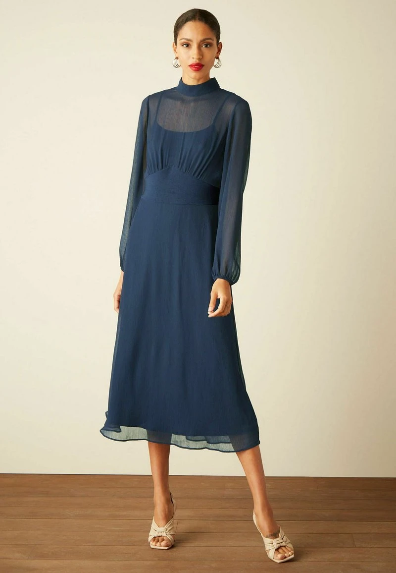 Next LONG SLEEVE SHEER LAYER - Freizeitkleid - Navy Blue 1 Next LONG SLEEVE SHEER LAYER - Freizeitkleid - Navy Blue
