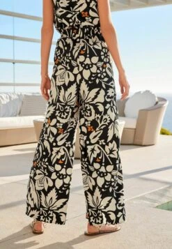 Next WIDE LEG SPLIT STANDARD - Stoffhose - Black Ecru Cream Floral -Next facb605e43e44261a70cc3f465d8b5f9 1